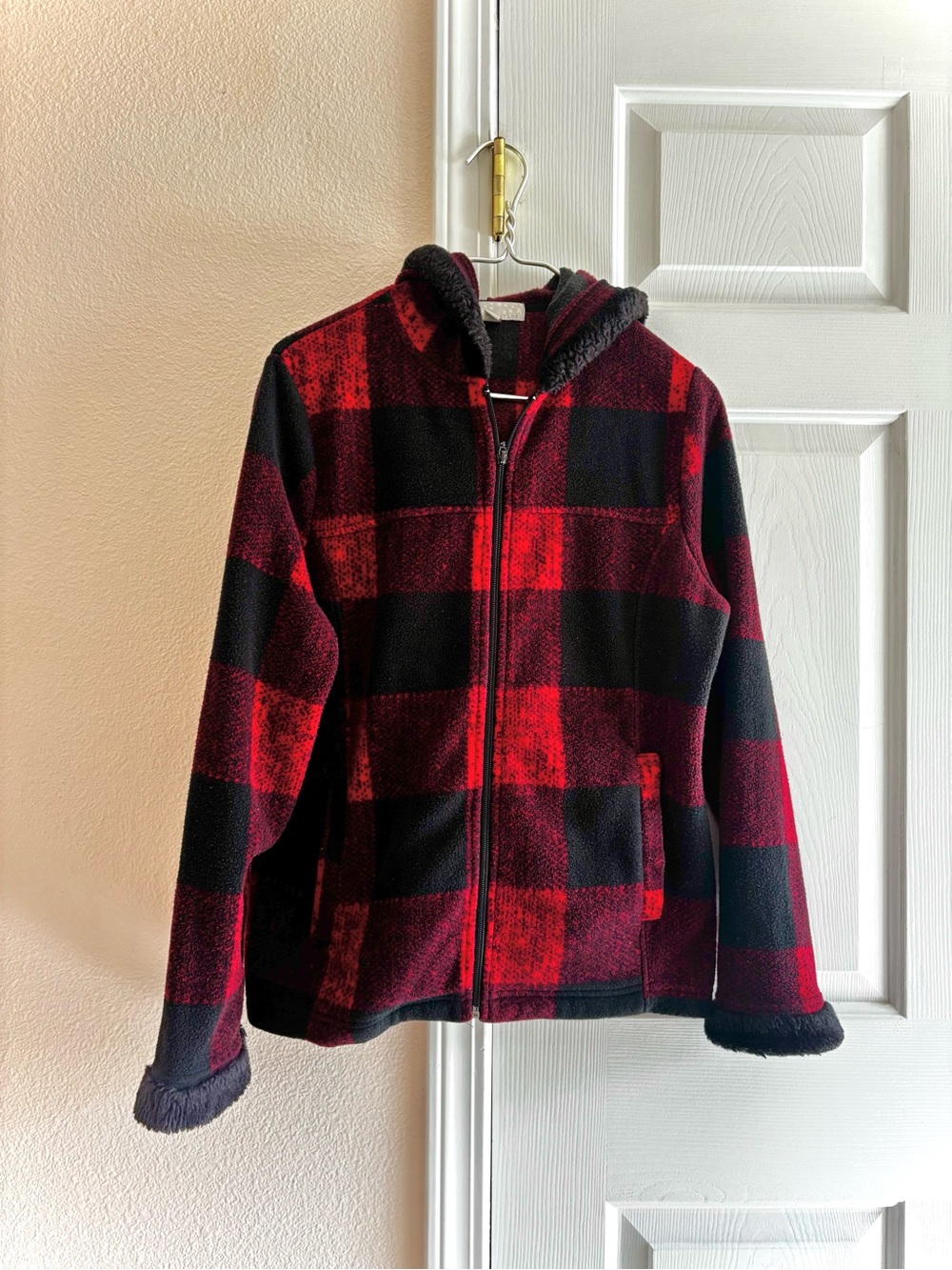 Carolyn Taylor Womens L Buffalo Plaid Fleece Lined Flannel Zip Hoodie Jacket